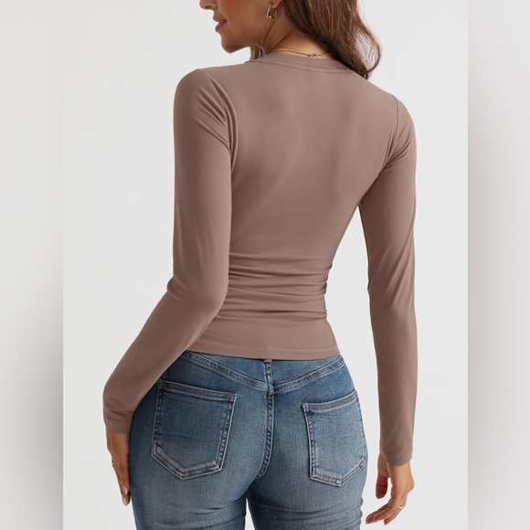 Long Sleeve Shirt V Neck Basics Crop Tops Layering Slim Fitted Y2K - Picture 5 of 6